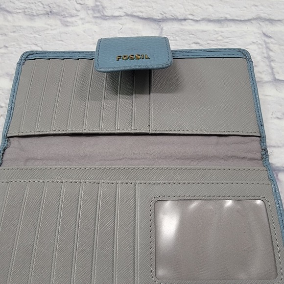 Fossil Madison Slim Clutch Wallet Card Holder Dusty Blue Pebbled Leather - Picture 6 of 8